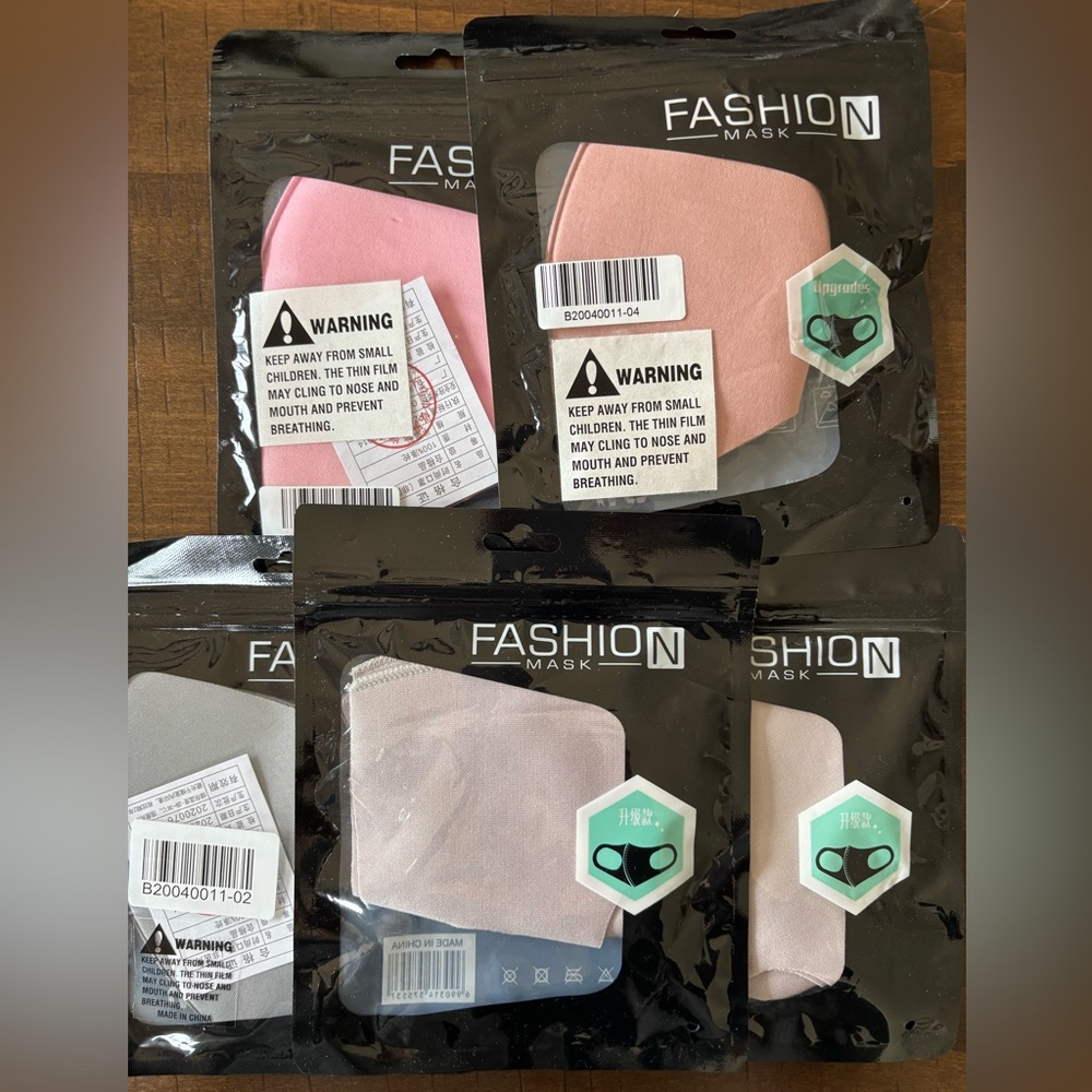 NWT Bundle 5 Fabric Face Masks; Pinks, Nudes & Grays; Never Opened Indiv Packets